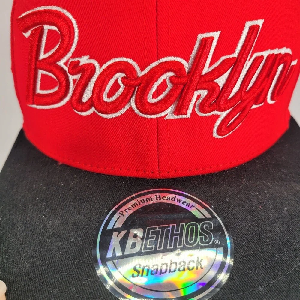 Brooklyn Hat Cap Mens Red Black Snapback BRED KB Ethos Flat Brim  Adjustable